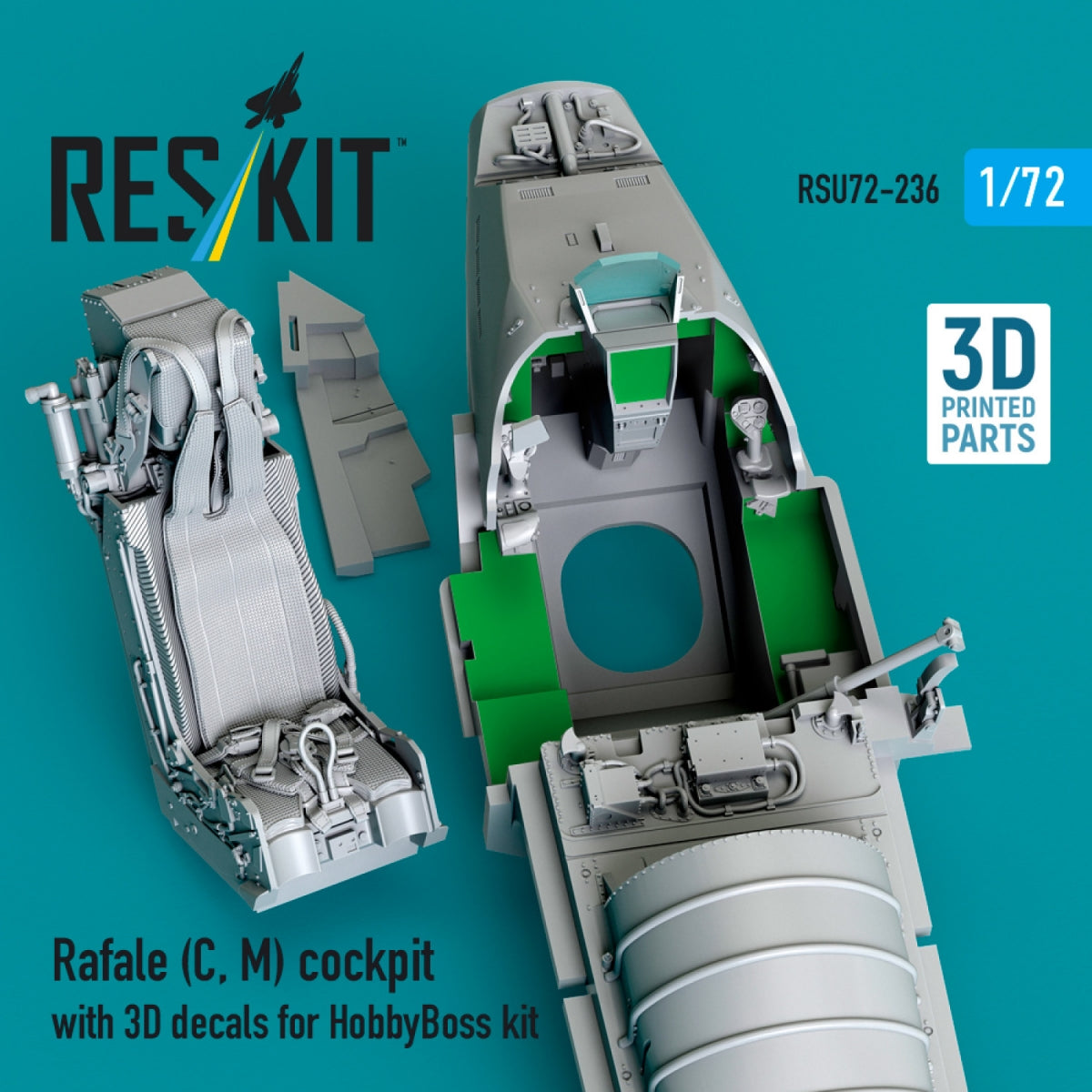 RESKIT RSU72-236 Rafale (C, M) cockpit with 3D decals for HobbyBoss kit (3D Printed) 1/72 – imagen 3