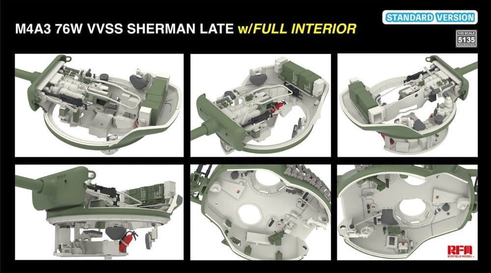 Rye Field Model 5135 M4A3 76W VVSS Sherman Late Standart Version Full Interior 1/35 – imagen 5