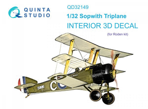 Quinta Studio QD32149 Sopwith Triplane 3D-Printed &amp;amp; colored Interior on decal paper (Roden) 1/32