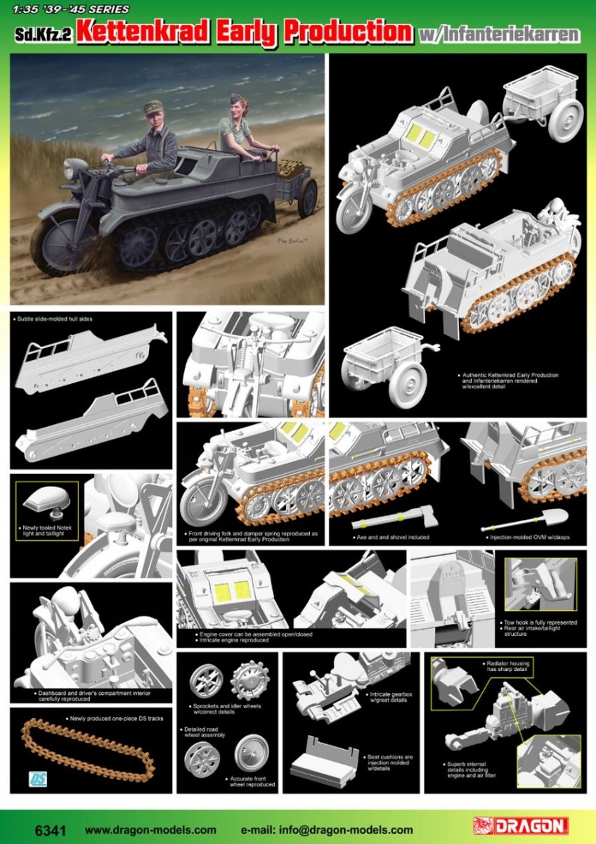Dragon 6341 Sd.Kfz.2 Kettenkrad Early Production w/Infanteriekarren 1/35 – imagen 4