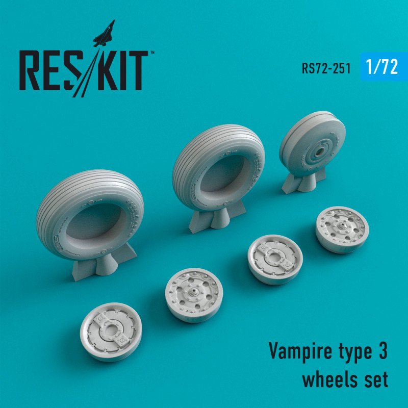 RESKIT RS72-0251 Jeu de 3 roues type Vampire 1/72