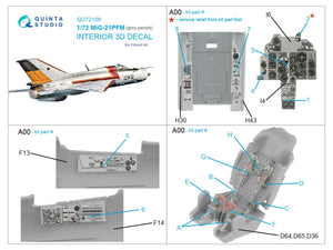 Quinta Studio QD72109 MiG-21PFM Gray panels 3D-Printed &amp;amp; coloured Interior on decal paper (Eduard) 1/72 – imagen 2