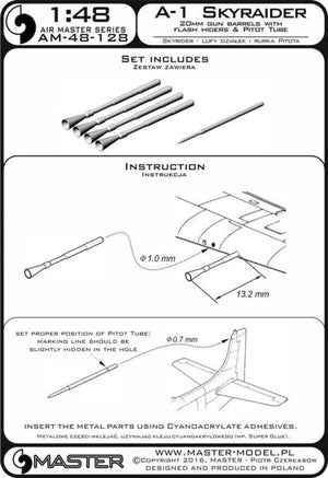 Master AM-48-128 A-1 Skyraider - Canons de 20 mm avec cache-flammes et tube de Pitot 1/48 – image 3