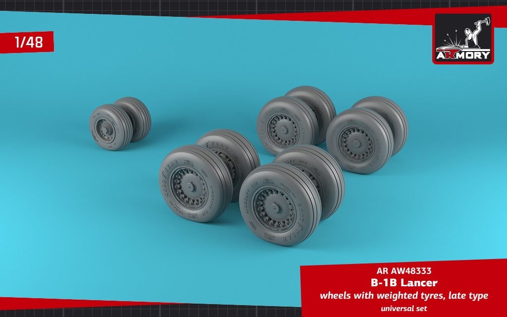 Armory Models AW48333 B-1B Lancer wheels w/ weighted tires, late 1/48 – immagine 3