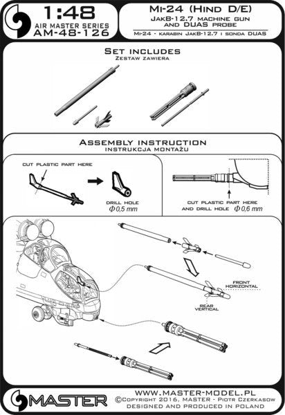 Master AM-48-126 Mi-24 (Hind D/E) - JakB-12.7 machine gun barrel and DUAS probe (metal and resin parts) 1/48 – immagine 16