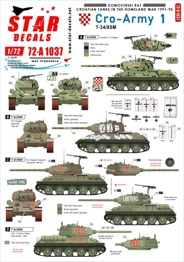 Star Decals 72-A1037 CRO-ARMY n° 1. Rat Domovinski / Guerre de la Patrie 1991-95 1/72 