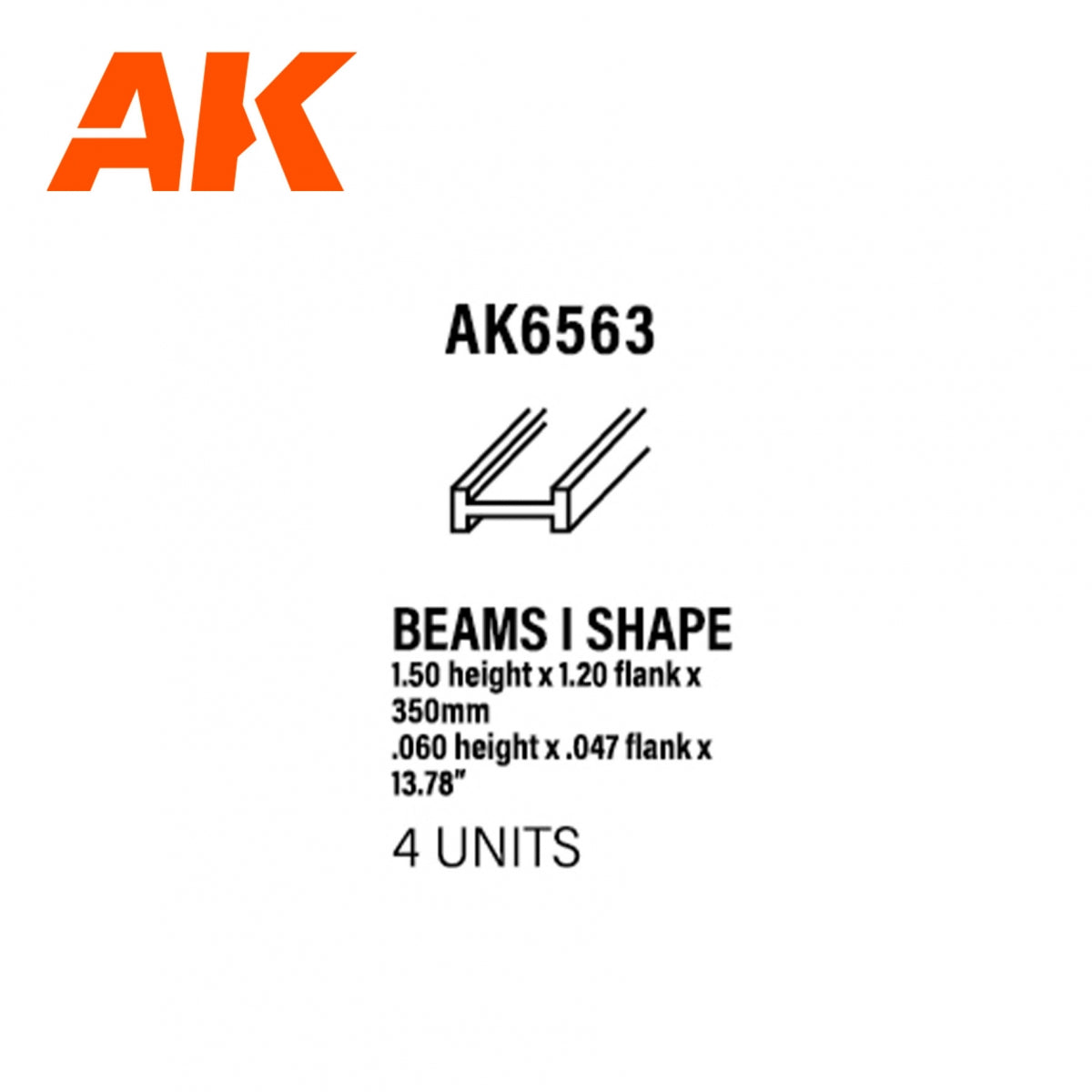 AK Interactive AK6563 BEAMS AND SHAPE 1.50 x 1.20 x 350mm – STYRENE – (4 units)