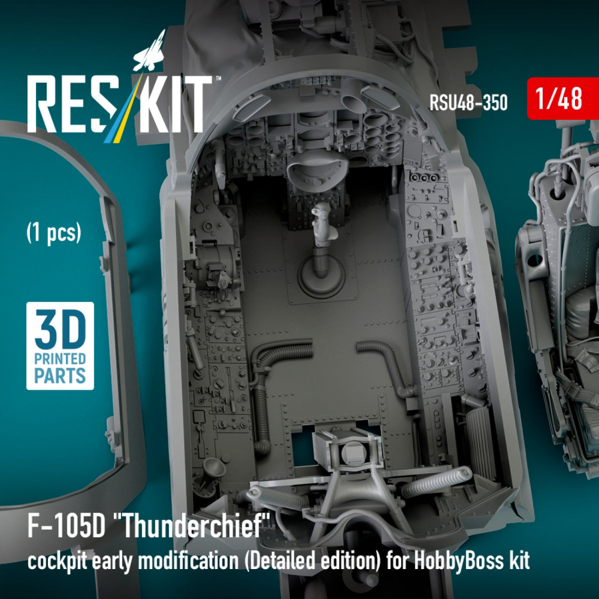 RESKIT RSU48-0350 F-105D &amp;quot;Thunderchief&amp;quot; cockpit early modification (Detailed edition) for HobbyBoss kit (3D Printed) 1/48 – immagine 3