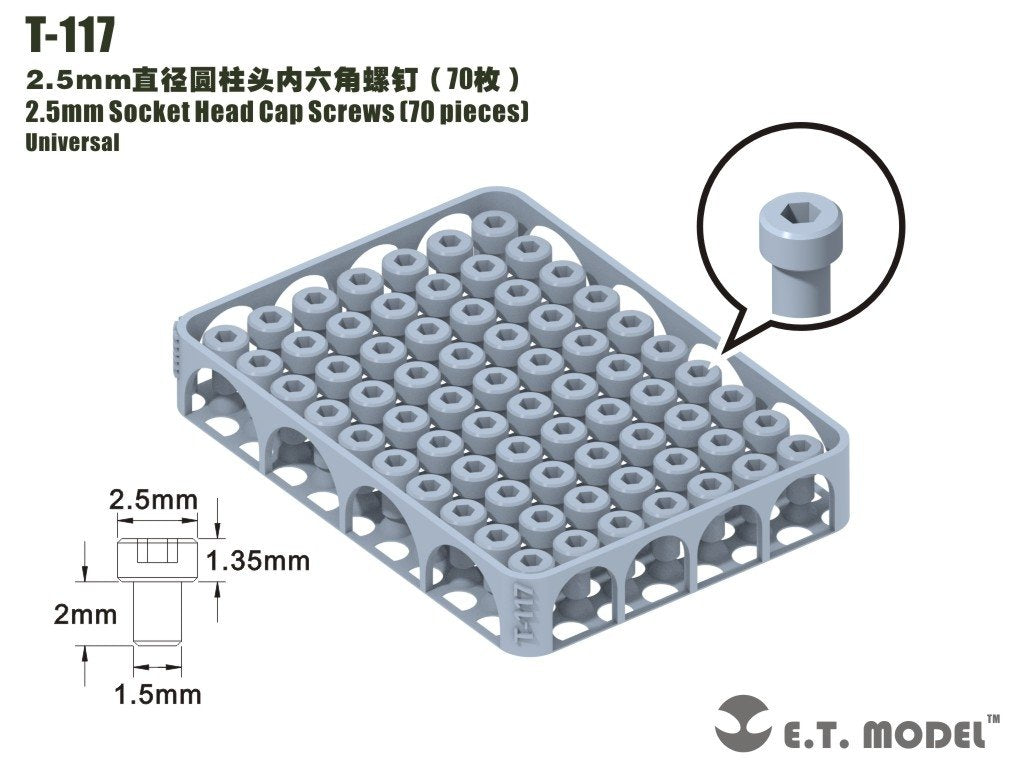 ET Model T-117 2.5mm Socket Head Cap Screws 70 pieces
