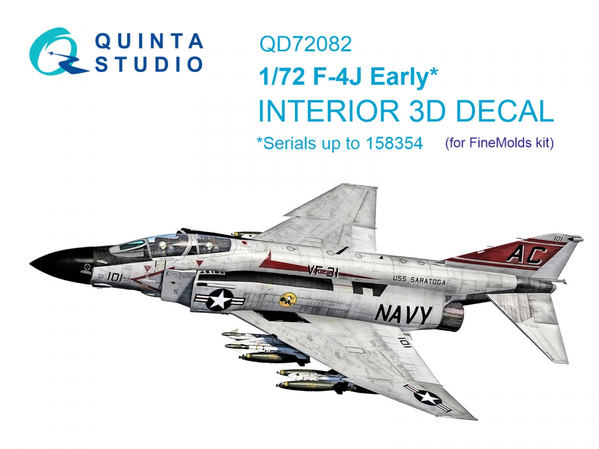 Quinta Studio QD72082 F-4J Early 3D-Printed &amp; colored Interior on decal paper (Fine Molds) 1/72