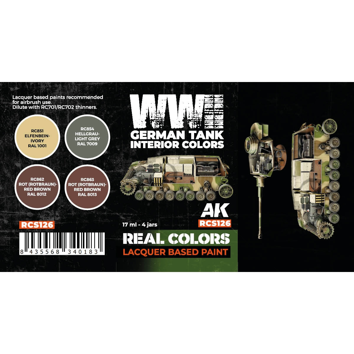 AK Interactive RCS126 WWII German Tank Interior Colors 4x17ml – imagen 2