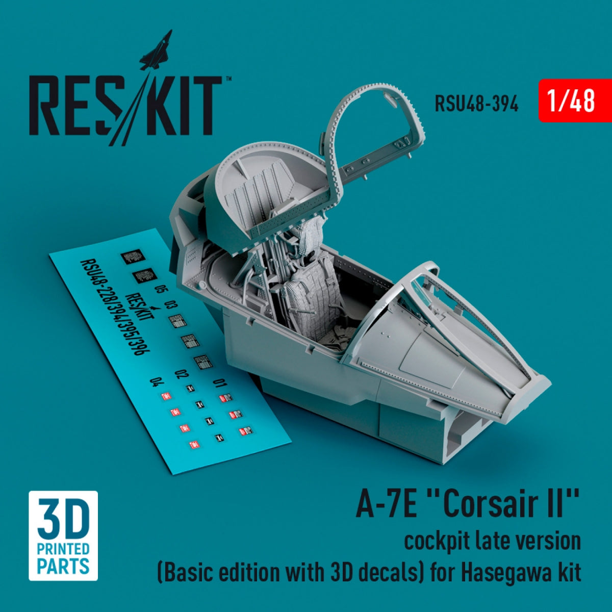 RESKIT RSU48-0394 A-7E "Corsair II" cockpit late version (Basic edition with 3D decals) for Hasegawa kit (3D Printed) 1/48