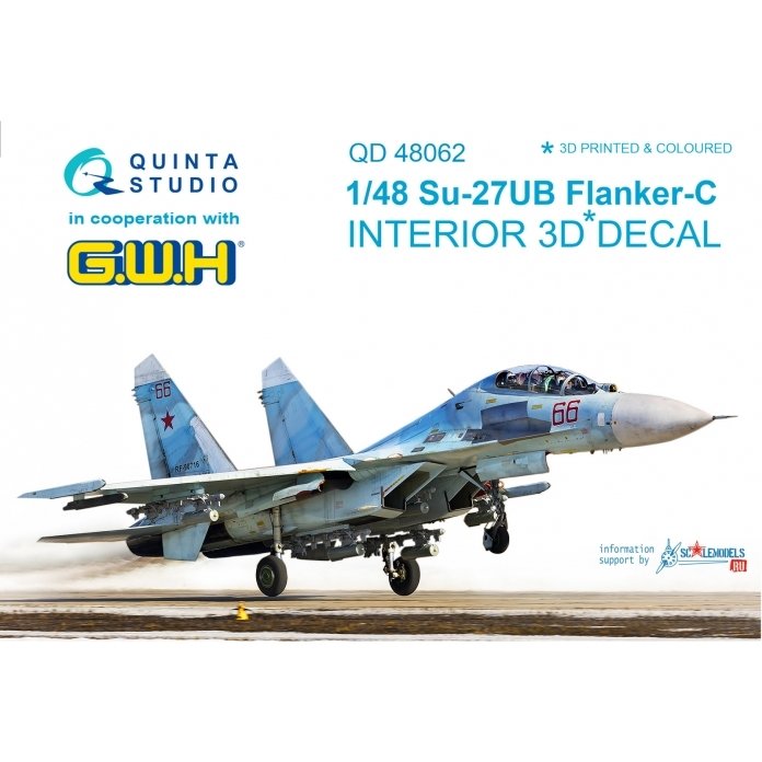 Quinta Studio QD48062 Su-27UB 3D-Printed &amp;amp; coloured Interior on decal paper (for GWH kit) 1/48