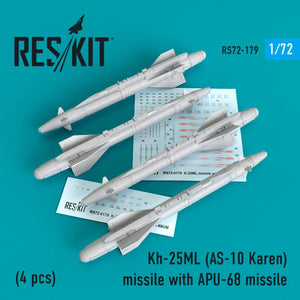 RESKIT RS72-0179 KH-25ML (AS-10 KAREN) MISSILES WITH APU-68 (4 PCS) 1/72