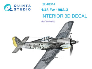 Quinta Studio QD48314 Fw 190A-3 3D-Printed &amp;amp; coloured Interior on decal paper (Tamiya) 1/48