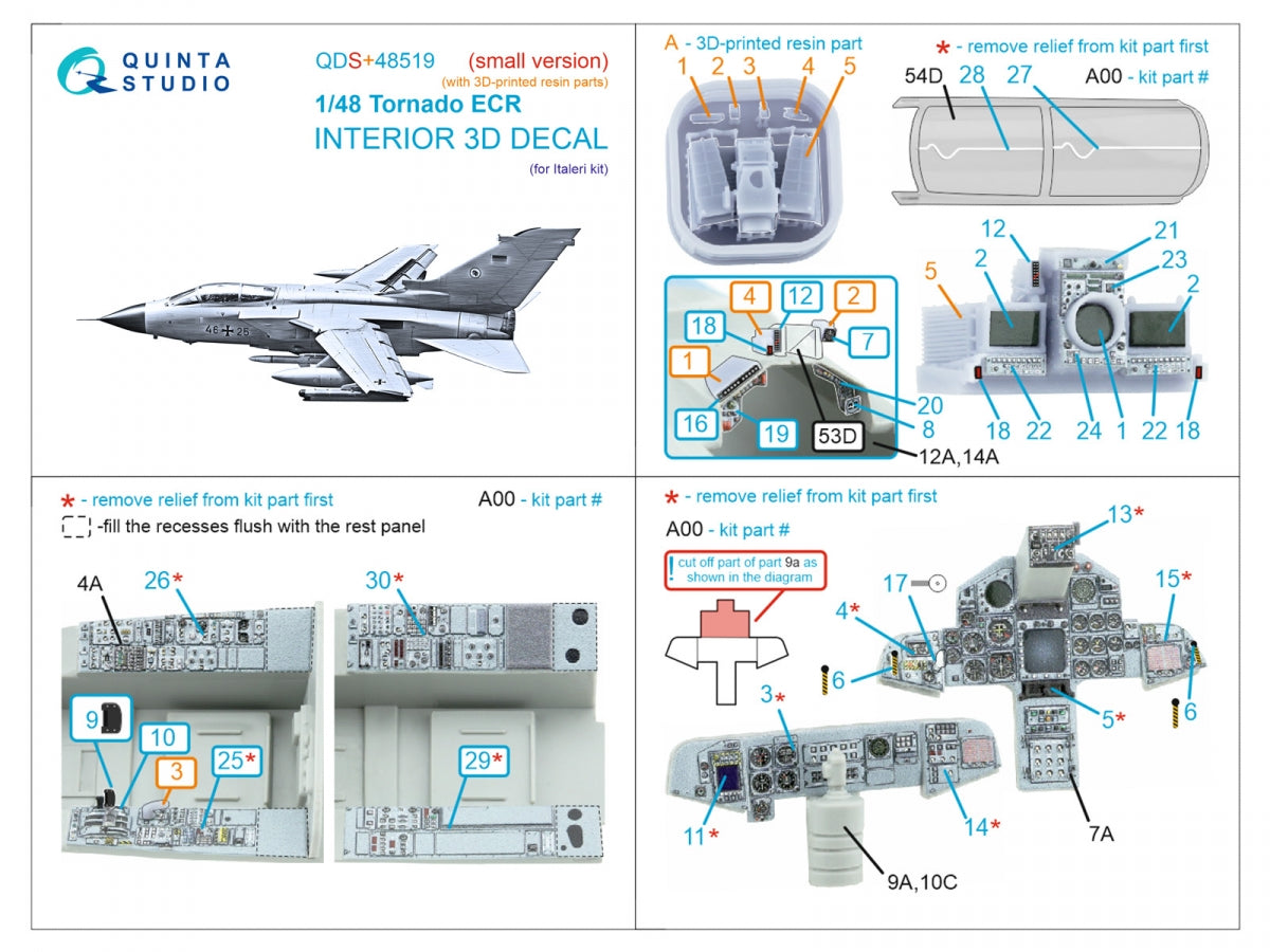 Quinta Studio QDS+48519 Tornado ECR 3D-Printed coloured Interior on decal paper (Italeri) (small version) (with 3D-printed resin parts) 1/48 – immagine 7