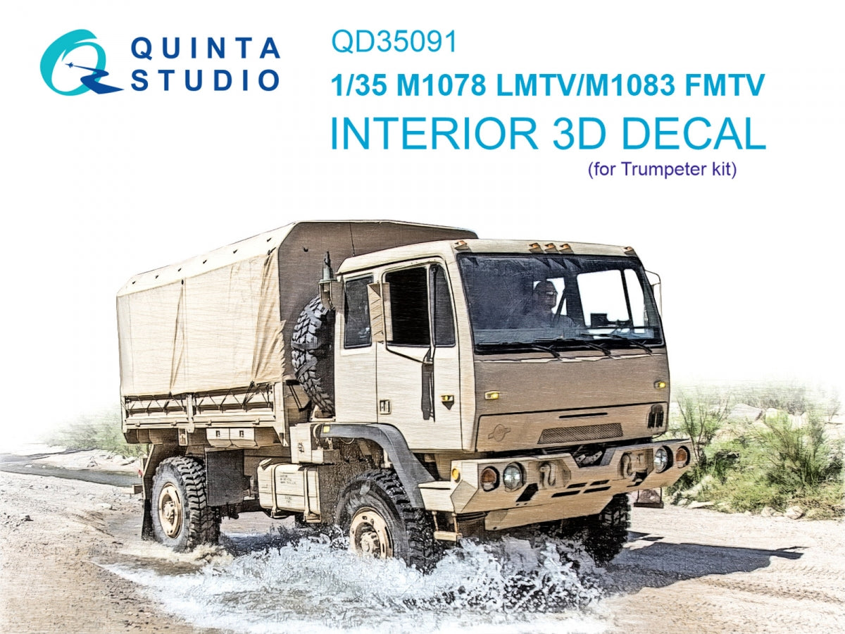 Quinta Studio QD35091 M1078 LMTV &amp;amp; M1083 FMTV 3D-Printed &amp;amp; coloured Interior on decal paper (Trumpeter) 1/35