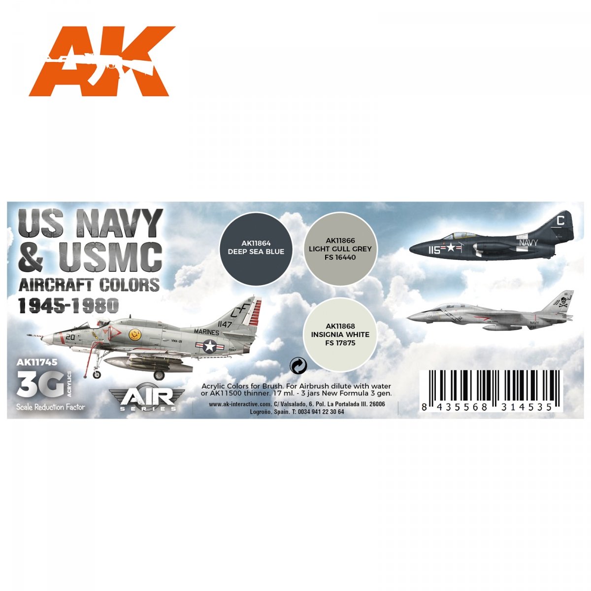 AK Interactive AK11745 US NAVY &amp;amp; USMC AIRCRAFT COLORS 1945-1980 3x17 ml – imagen 2