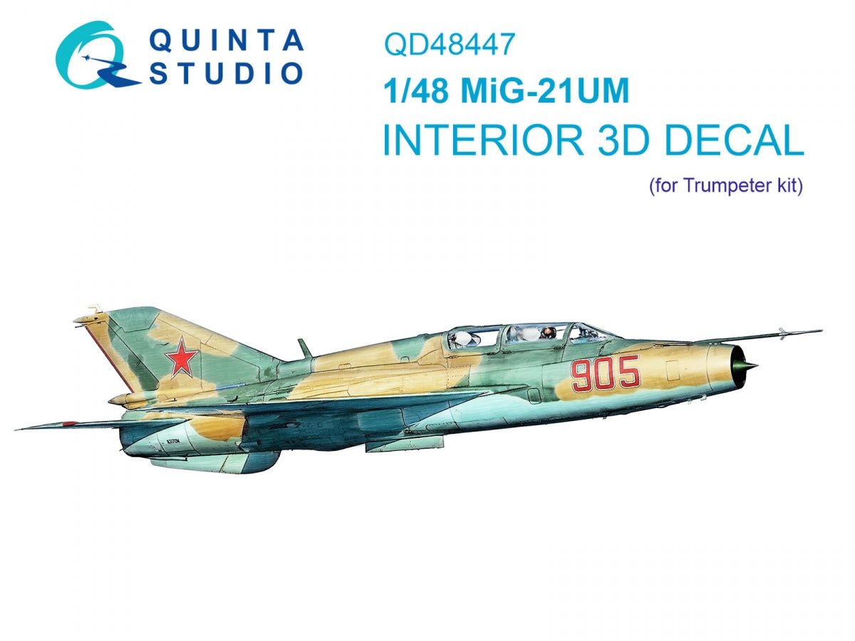 Quinta Studio QD48447 MiG-21UM 3D-Printed coloured Interior on decal paper (Trumpeter) 1/48