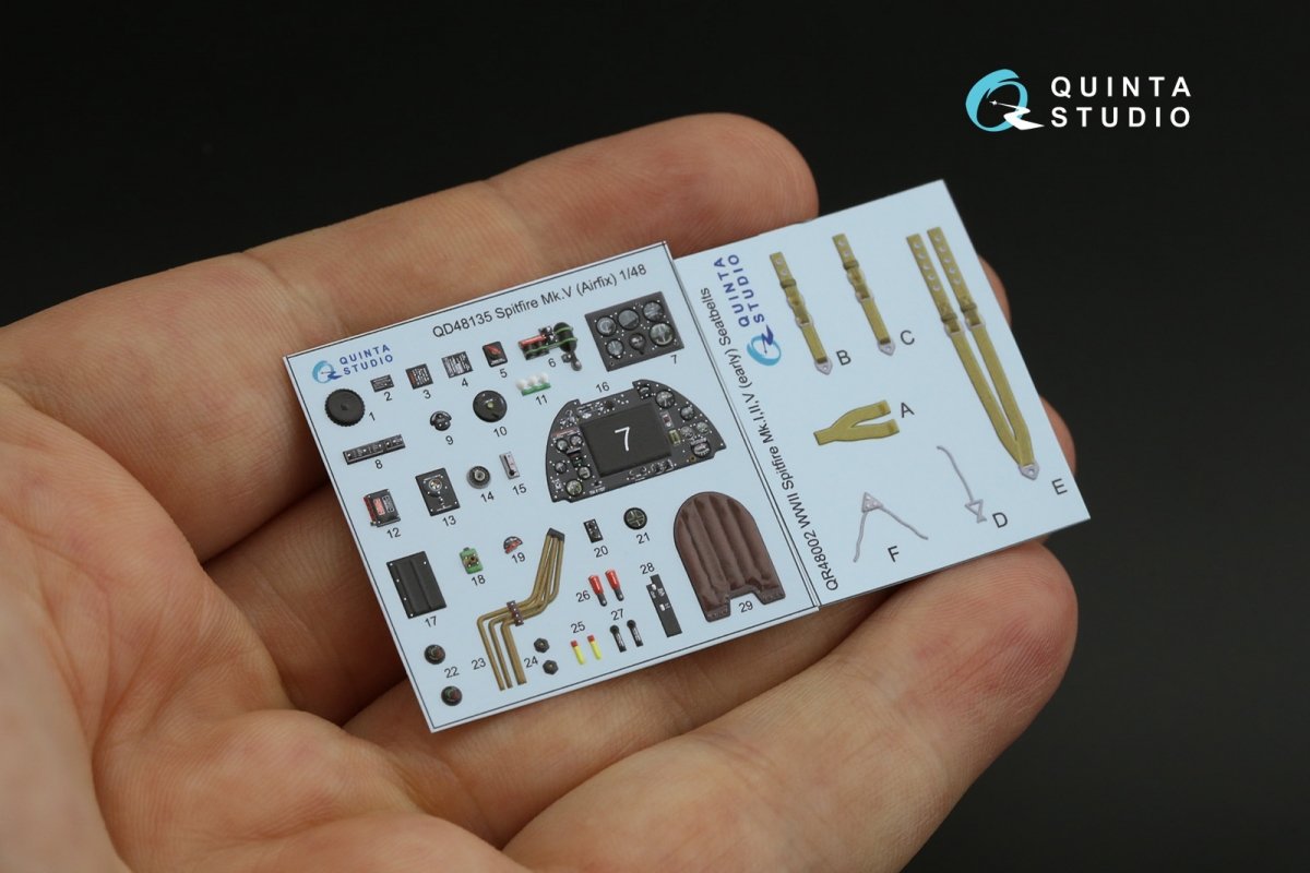 Quinta Studio QD48135 Spitfire Mk.V 3D-Printed &amp;amp; coloured Interior on decal paper (Airfix) 1/48 – immagine 2