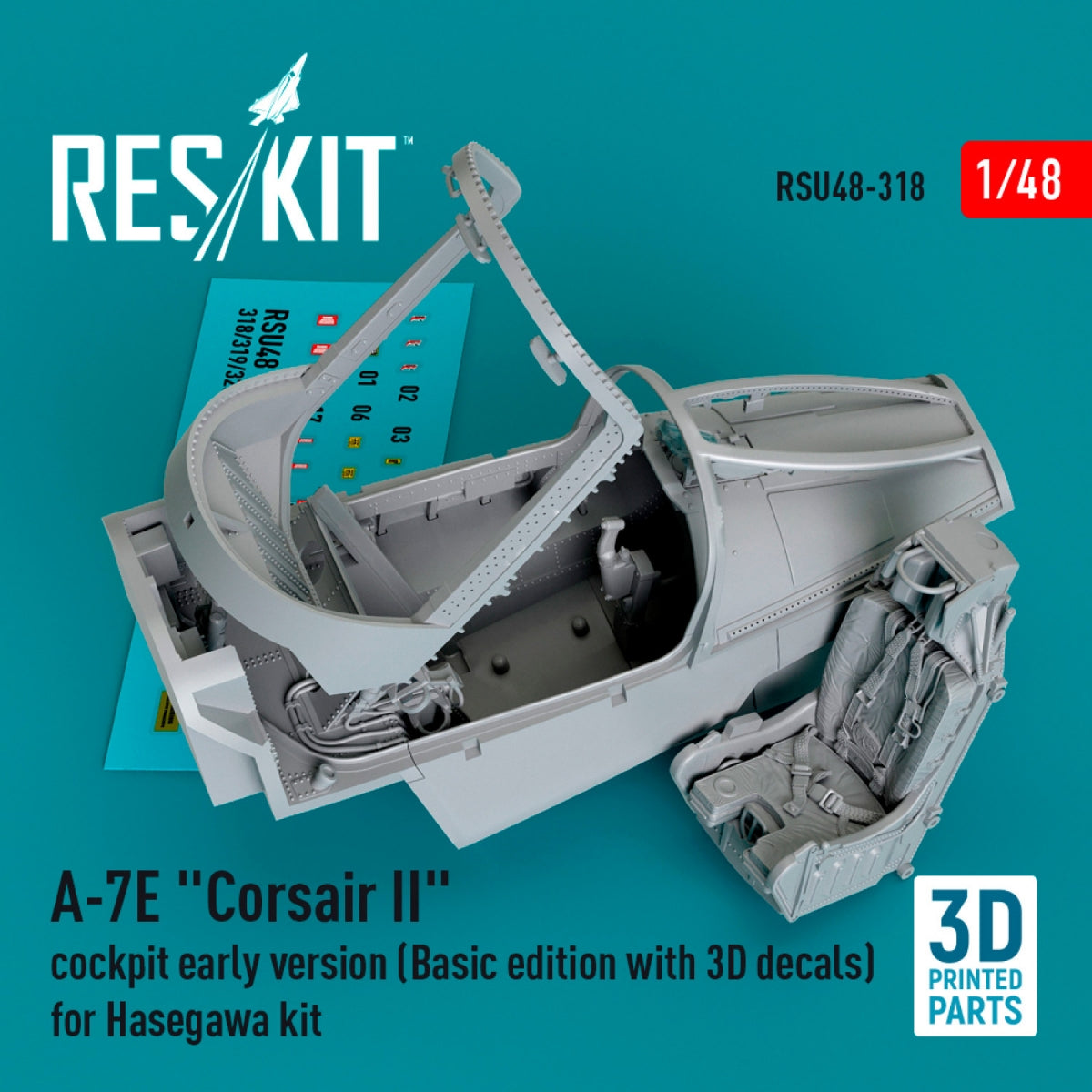 RESKIT RSU48-0318 A-7E &amp;quot;Corsair II&amp;quot; cockpit early version (Basic edition with 3D decals) for Hasegawa kit (3D Printed) 1/48 – immagine 2