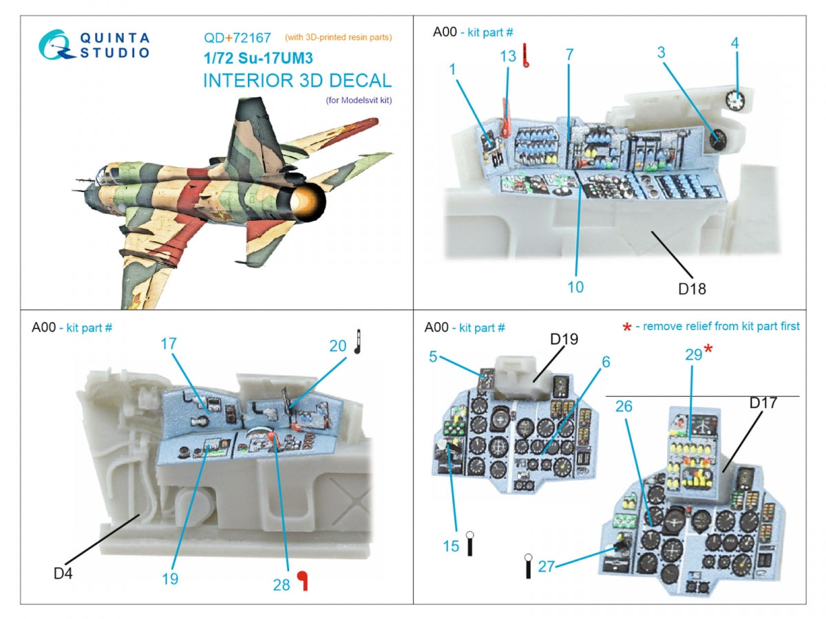Quinta Studio QD+72167 Su-17UM3 3D-Printed &amp;amp; coloured Interior on decal paper (Modelsvit) (with 3D-printed resin part) 1/72 – Bild 2