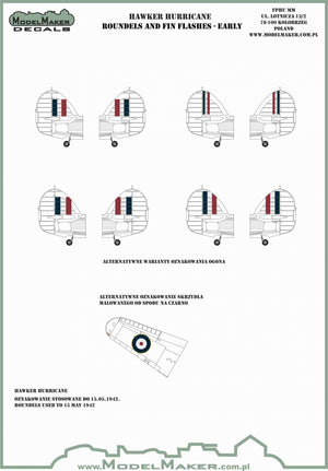 ModelMaker Decals IM48703 HAWKER HURRICANE ROUNDELS AND FIN FLASHES - EARLY 1/48 – zdjęcie 2