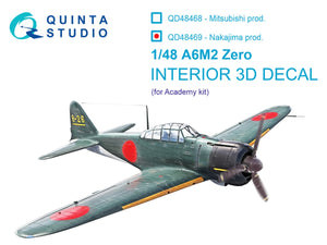 Quinta Studio QD48469 A6M2 Zero (Nakajima Prod.) 3D-Printed colored Interior on decal paper (Academy) 1/48