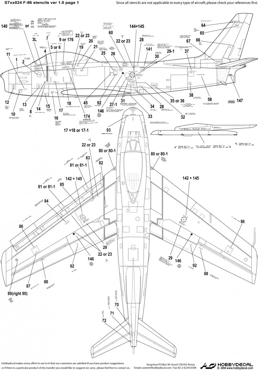 HobbyDecal ST32024V1 F-86 Stencils 1 ver 1 1/32 – immagine 2