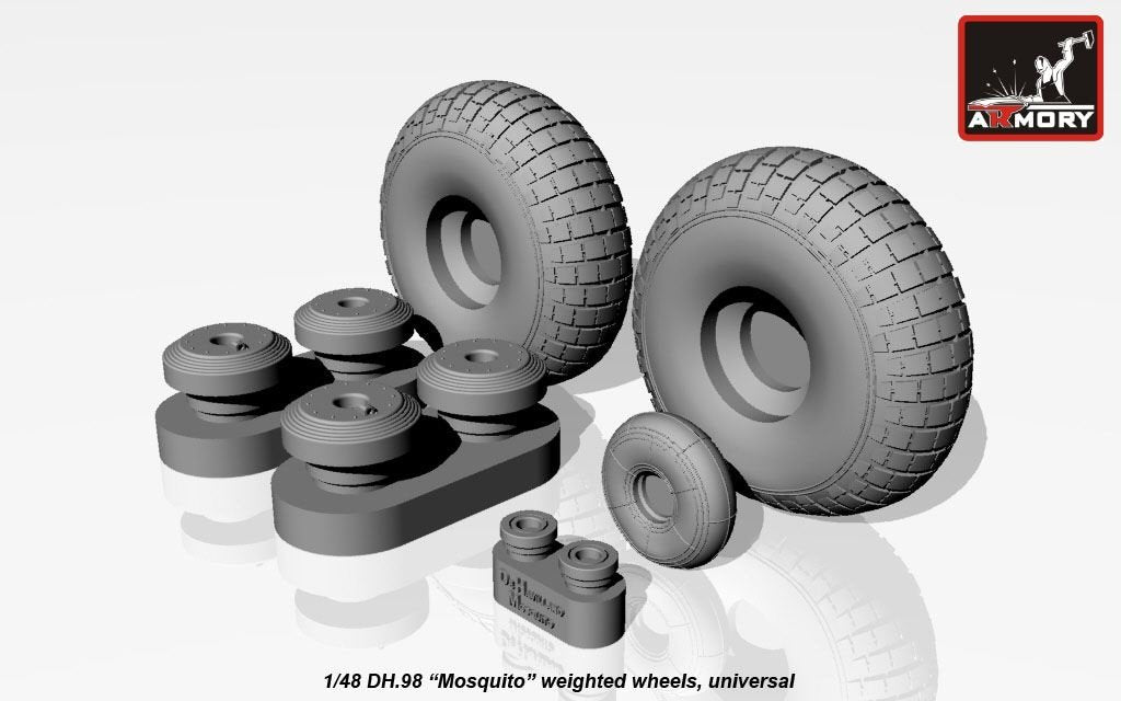 Armory Models AW48402 deHavilland DH.98 Mosquito wheels, “checkerboard” tyre pattern, weighted 1/48