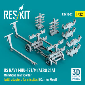 RESKIT RSK32-0022 US NAVY MHU-191/M (AERO 21A) Munitions Transporter (with adapters for bombs) (Carrier Fleet) (3D Printed model kit) 1/32 – immagine 3