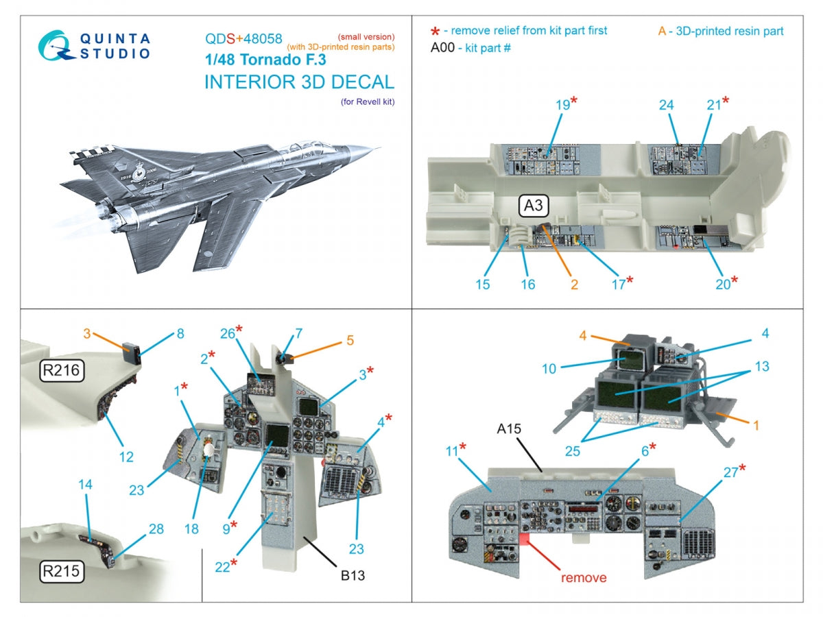 Quinta Studio QDS+48058 Tornado F.3 3D-Printed &amp;amp; coloured Interior on decal paper (Revell) (small version) (with 3D-printed resin parts) 1/48 – imagen 3