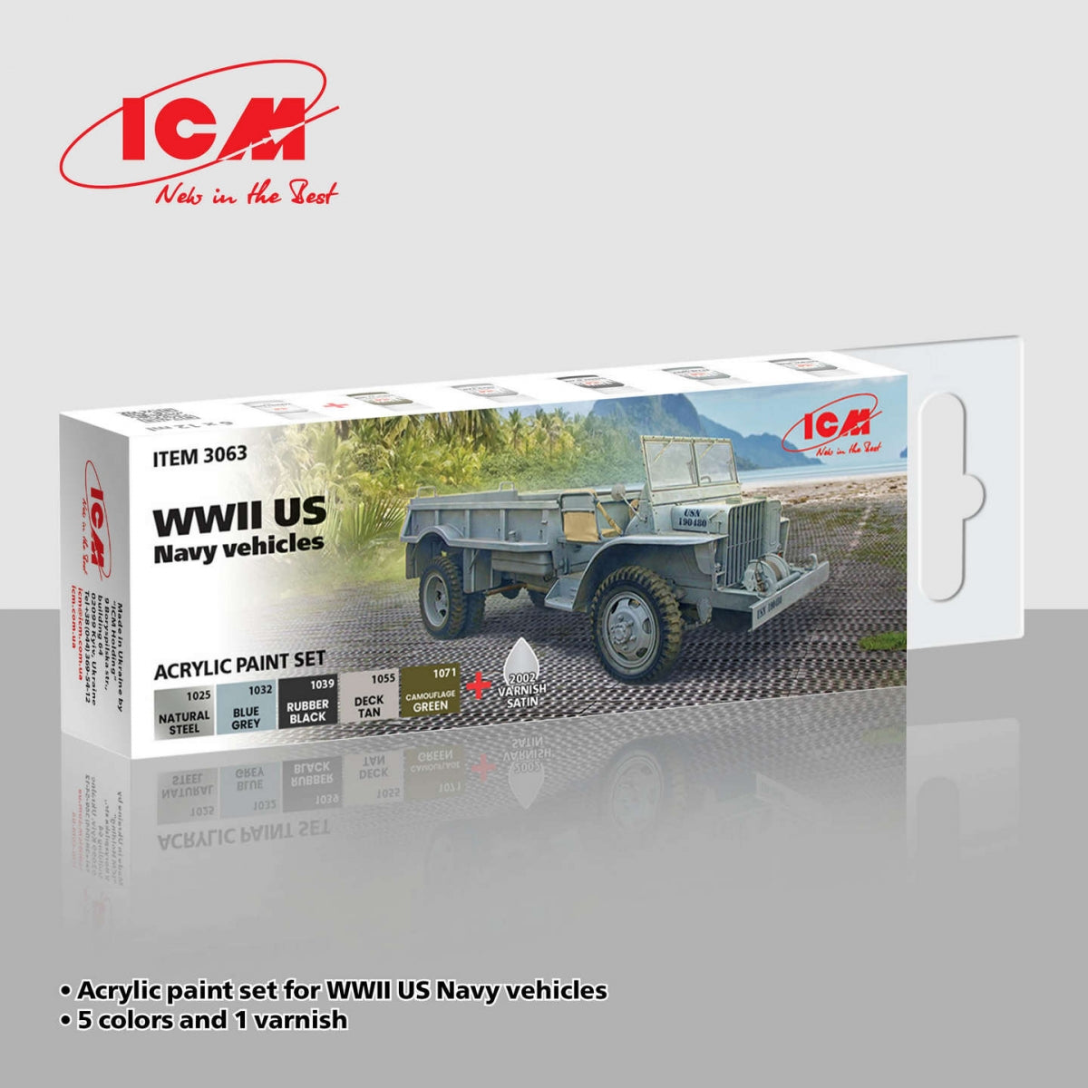 ICM 3063 Acrylic paint set for WWII US Navy vehicles 12 ml x 6