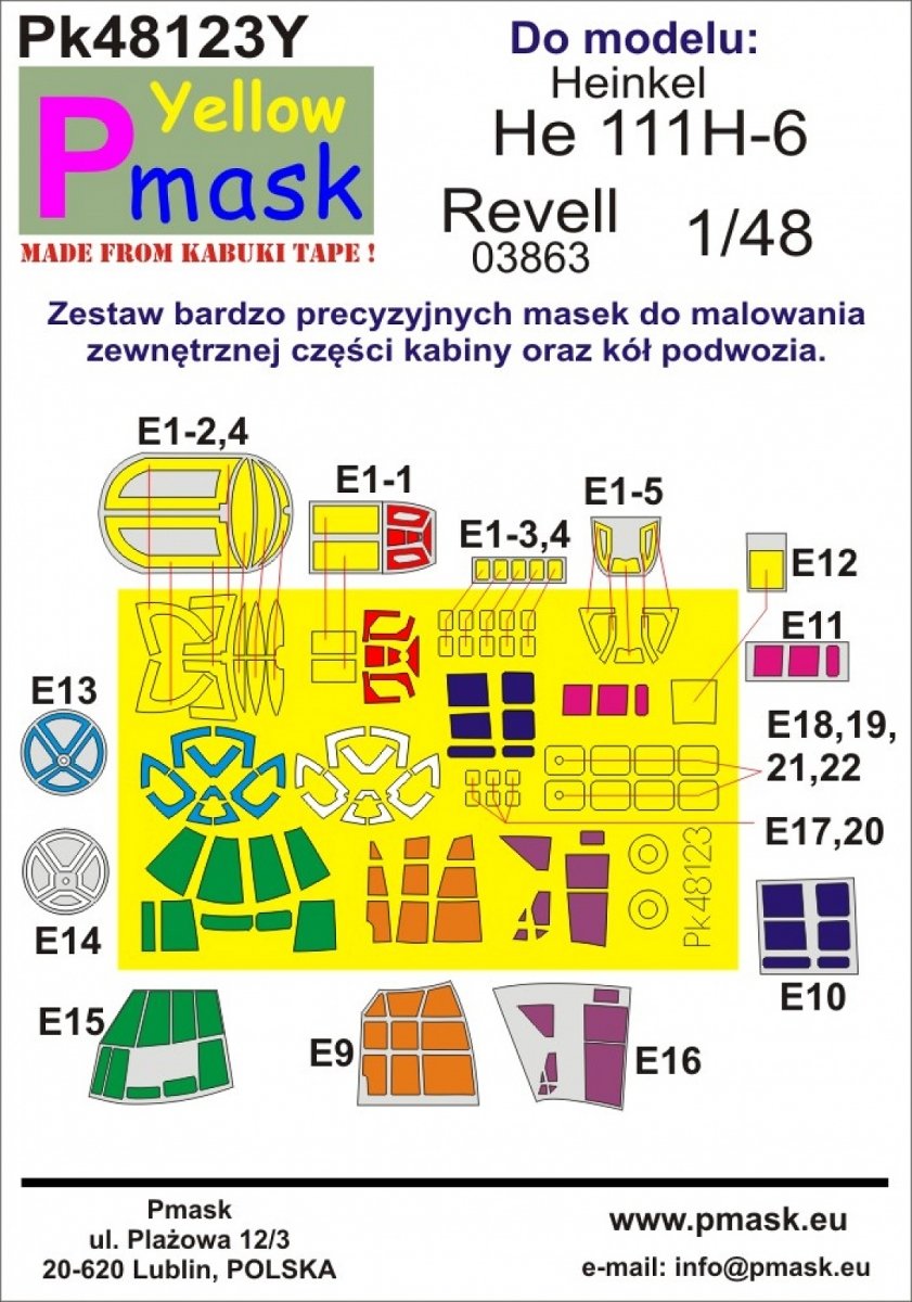 Masques en tissu Kabuki jaunes P-Mask PK48123Y He 111H-6 (Revell 03863) 1/48