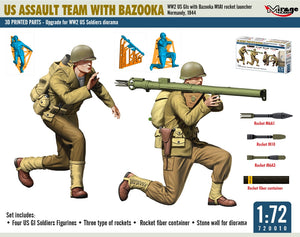 Mirage Hobby 720010 US ASSAULT TEAM WITH BAZOOKA, WW2 US GIs with Bazooka M1A1 Rocket Launcher Normandy, 1944 1/72 – zdjęcie 3