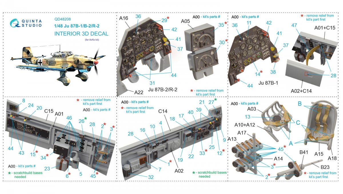 Intérieur imprimé en 3D et coloré sur papier décalcomanie Quinta Studio QD48208 Ju 87B-1/B-2/R-2 (Airfix) 1/48 – image 2