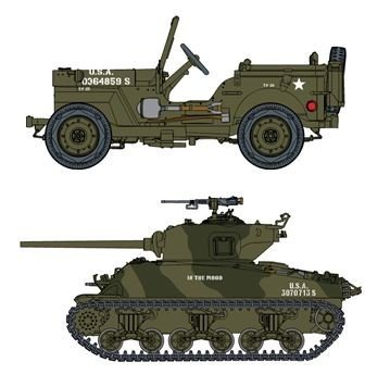 Dragon 7412 1/4 Ton 4x4 Truck + Sherman M4A1(76) W VVSS 1/72 – zdjęcie 2