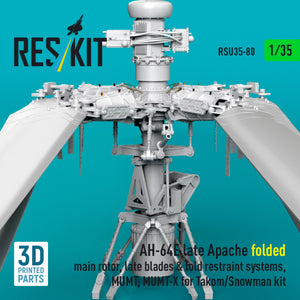 RESKIT RSU35-0080 AH-64E late Apache folded main rotor, late blades &amp; fold restraint systems, MUMT, MUMT-X for Takom/Snowman kit (3D Printed) 1/35