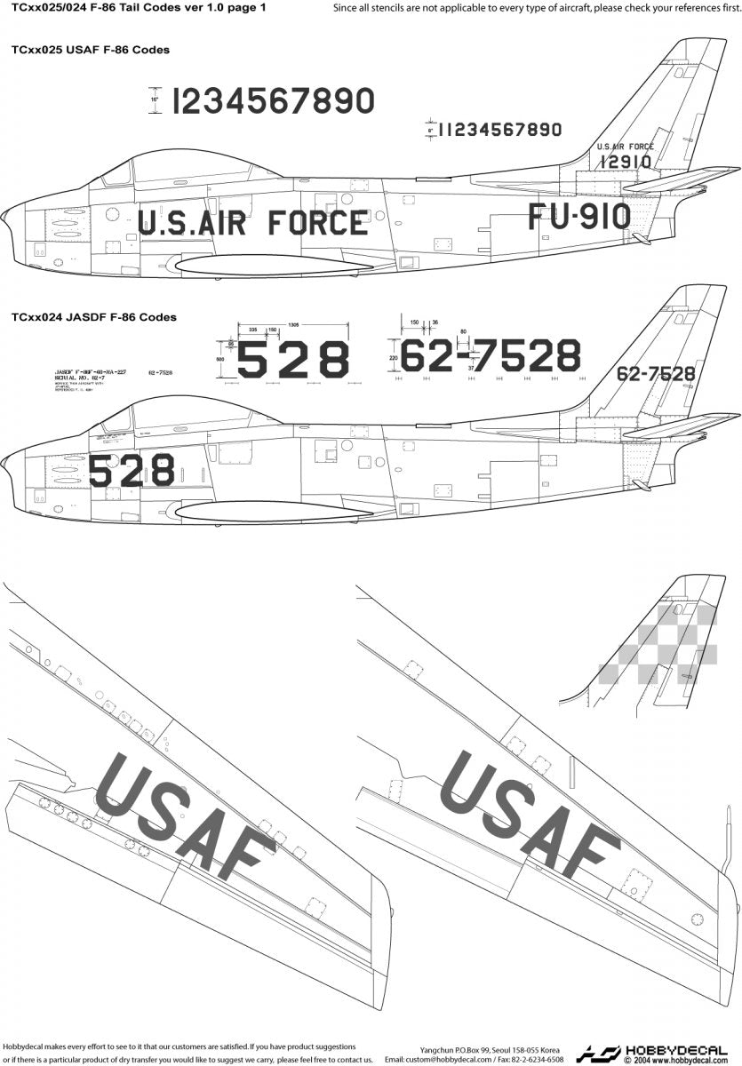 HobbyDecal TC72025V1 USAF F-86 Tail Codes ver 1 1/72 – zdjęcie 2