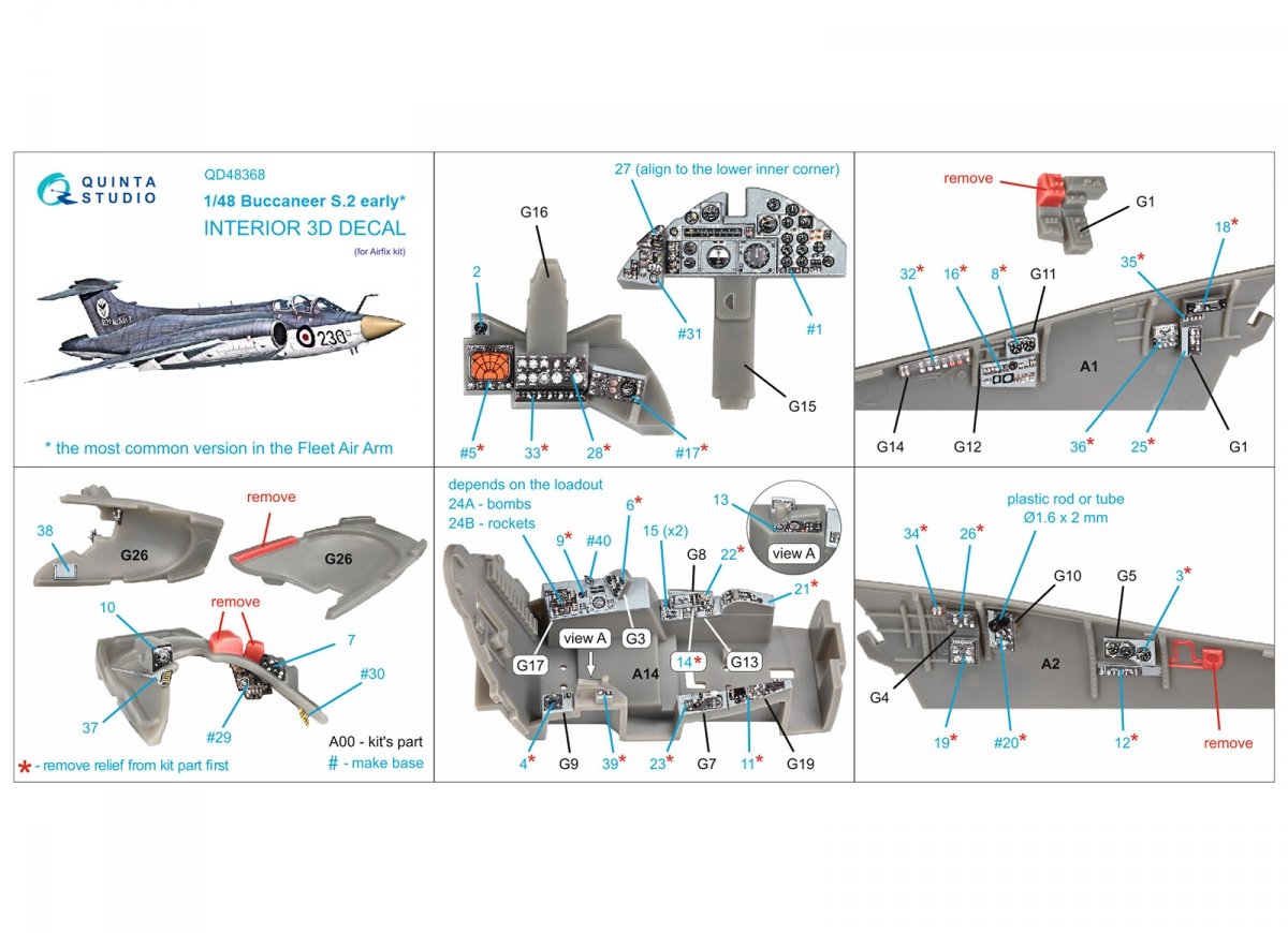 Quinta Studio QD48368 Buccaneer S.2 early 3D-Printed &amp;amp; colored Interior on decal paper (Airfix) 1/48 – image 2