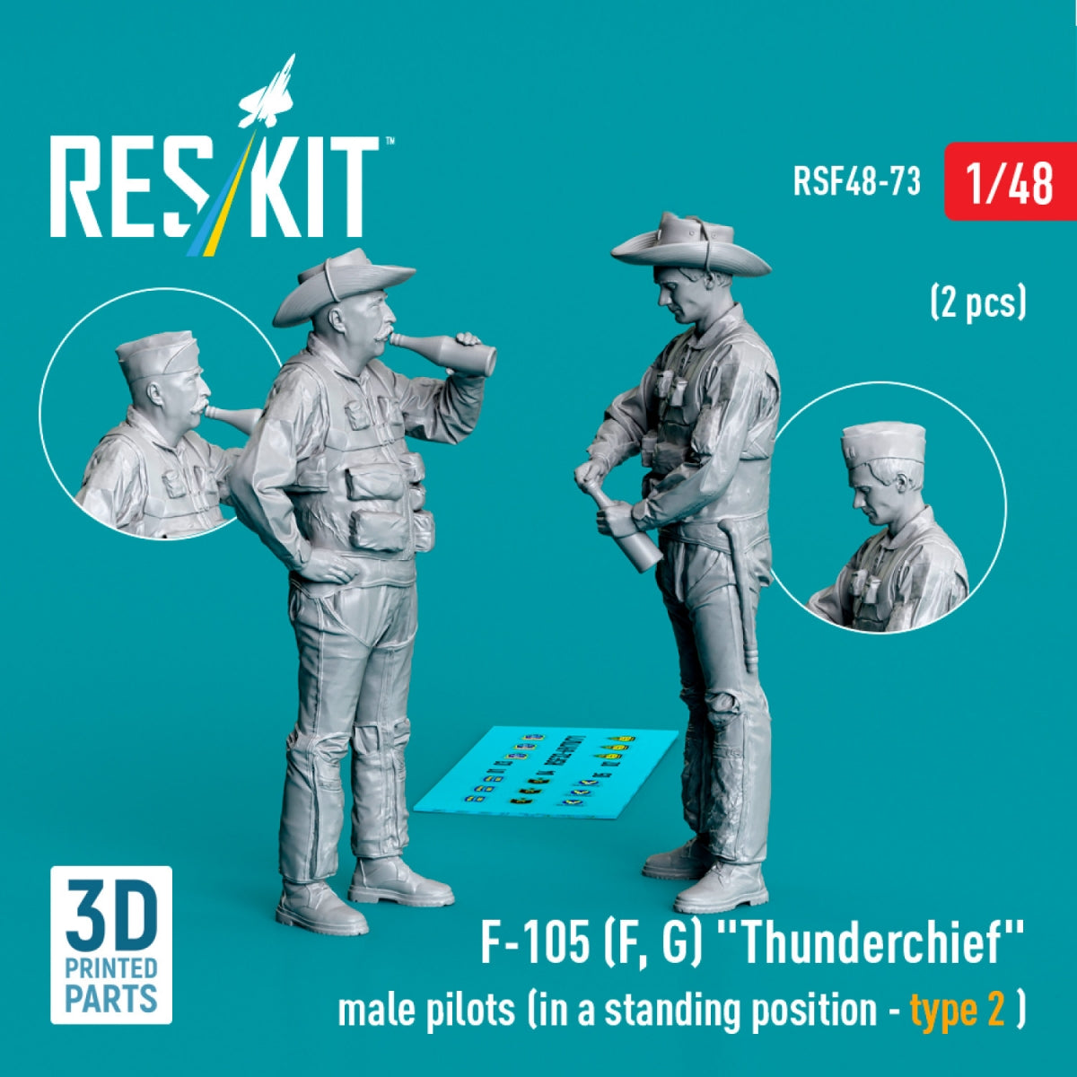 RESKIT RSF48-0073 F-105 (F, G) « Thunderchief » pilotes masculins (position debout - type 2) (2 pièces) (Impression 3D) 1/48 