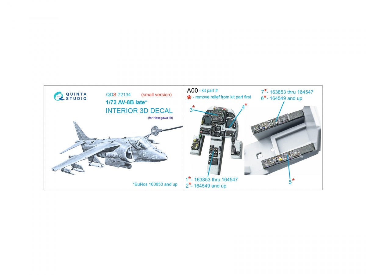 Quinta Studio QDS-72134 AV-8B late 3D-Printed coloured Interior on decal paper (Hasegawa) (small version) 1/72 – Bild 2