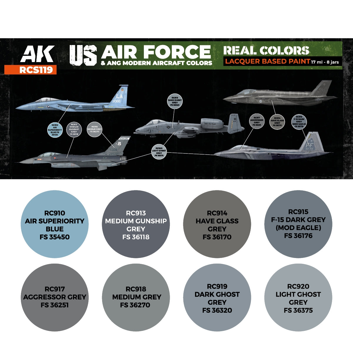 AK Interactive RCS119 US Air Force &amp;amp; ANG Modern Aircraft Colors 8x17ml – imagen 2