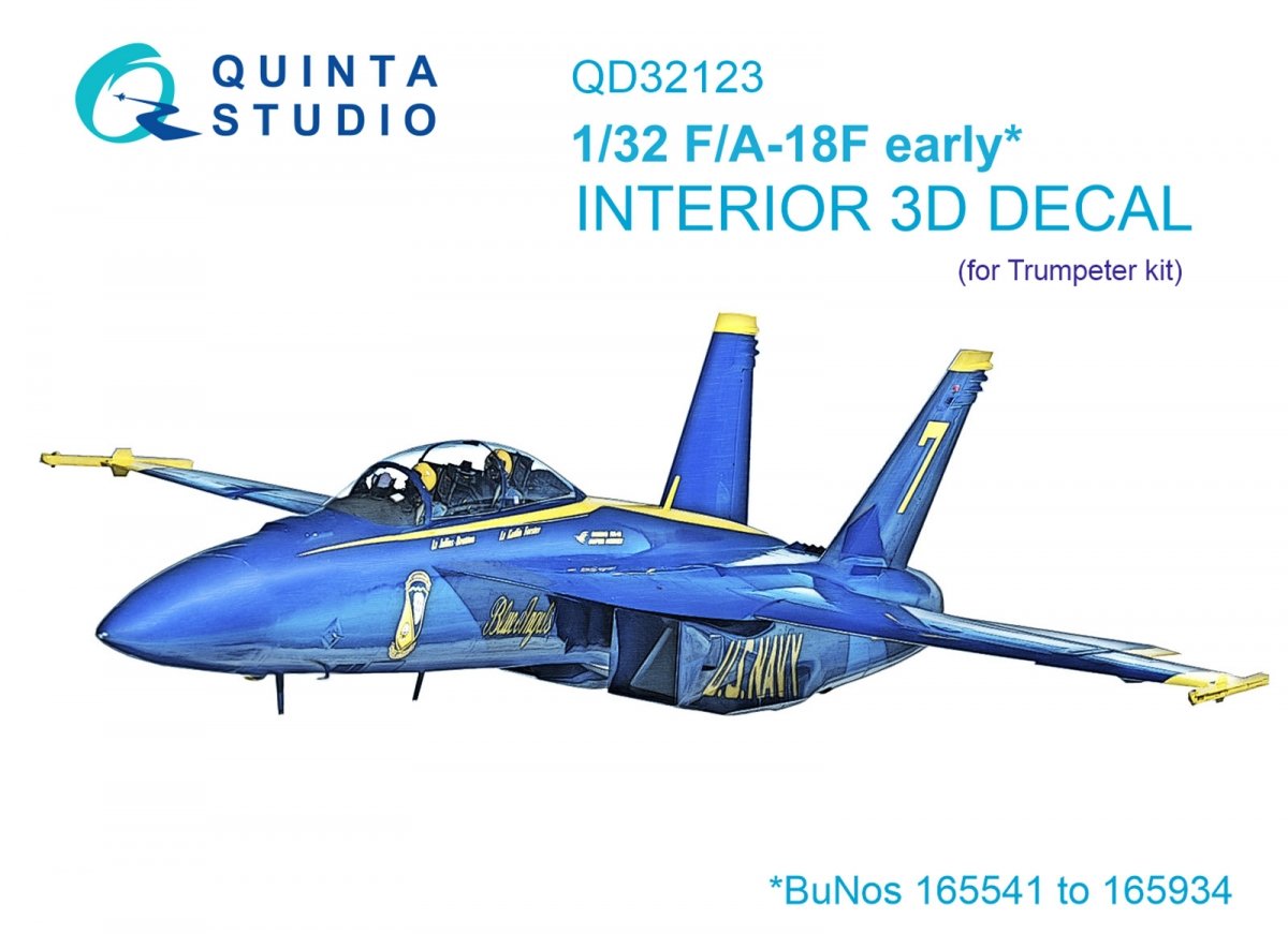 Quinta Studio QD32123 F/A-18F early 3D-Printed &amp;amp; coloured Interior on decal paper (Trumpeter) 1/32