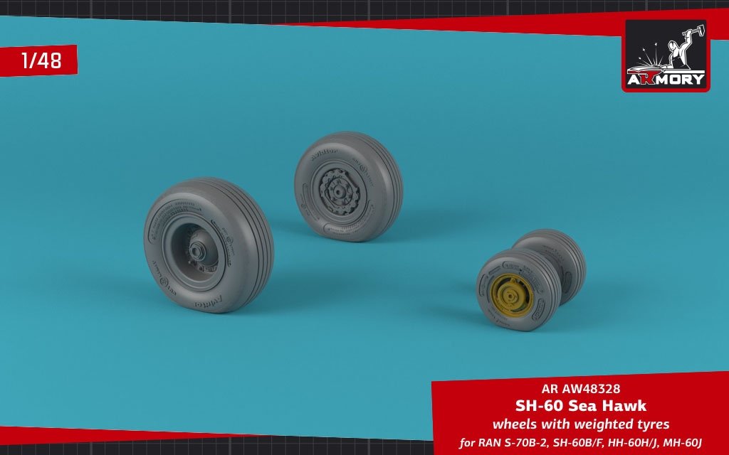 Armory Models AW48328 SH-60 Seahawk wheels w/ weighted tires 1/48 – imagen 4
