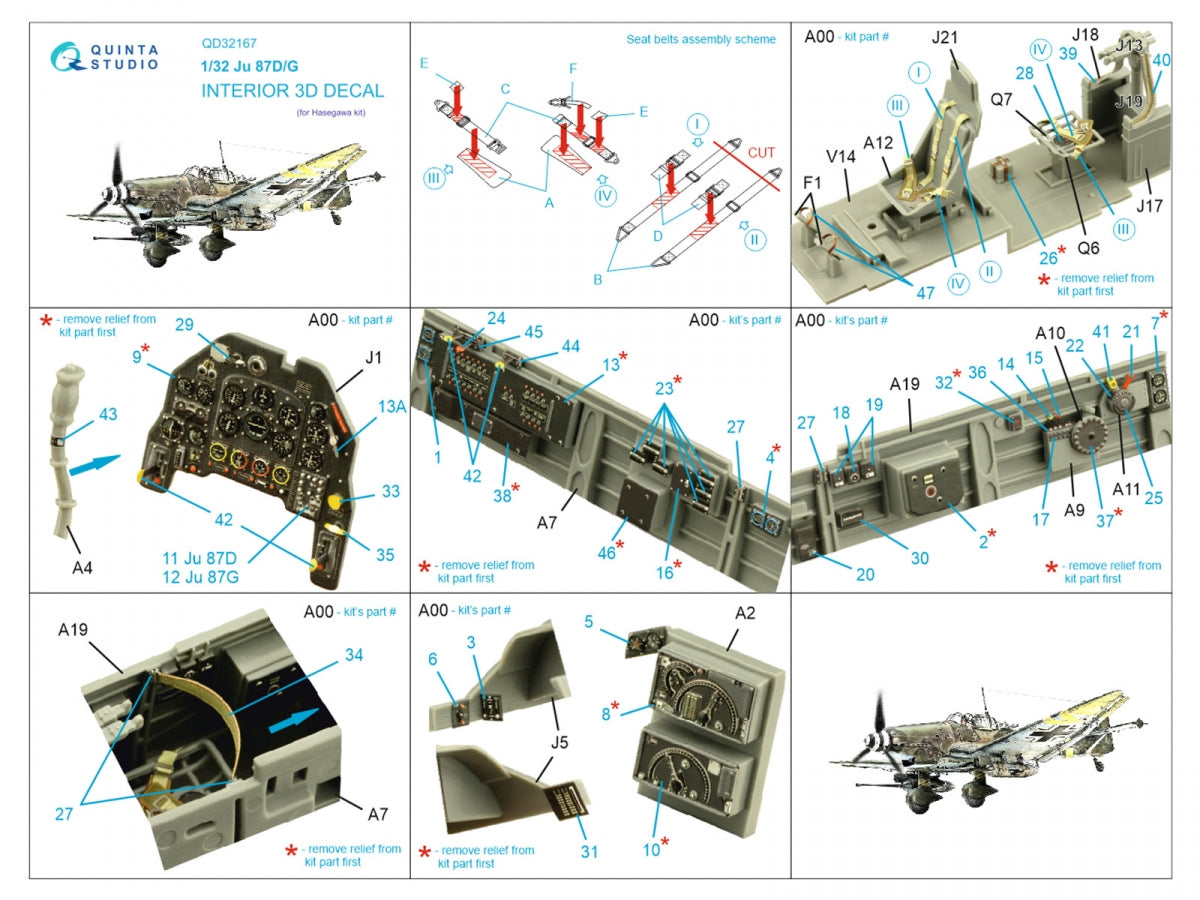 Quinta Studio QD32167 Ju 87D/G 3D-Printed &amp;amp; coloured Interior on decal paper (Hasegawa) 1/32 – imagen 2
