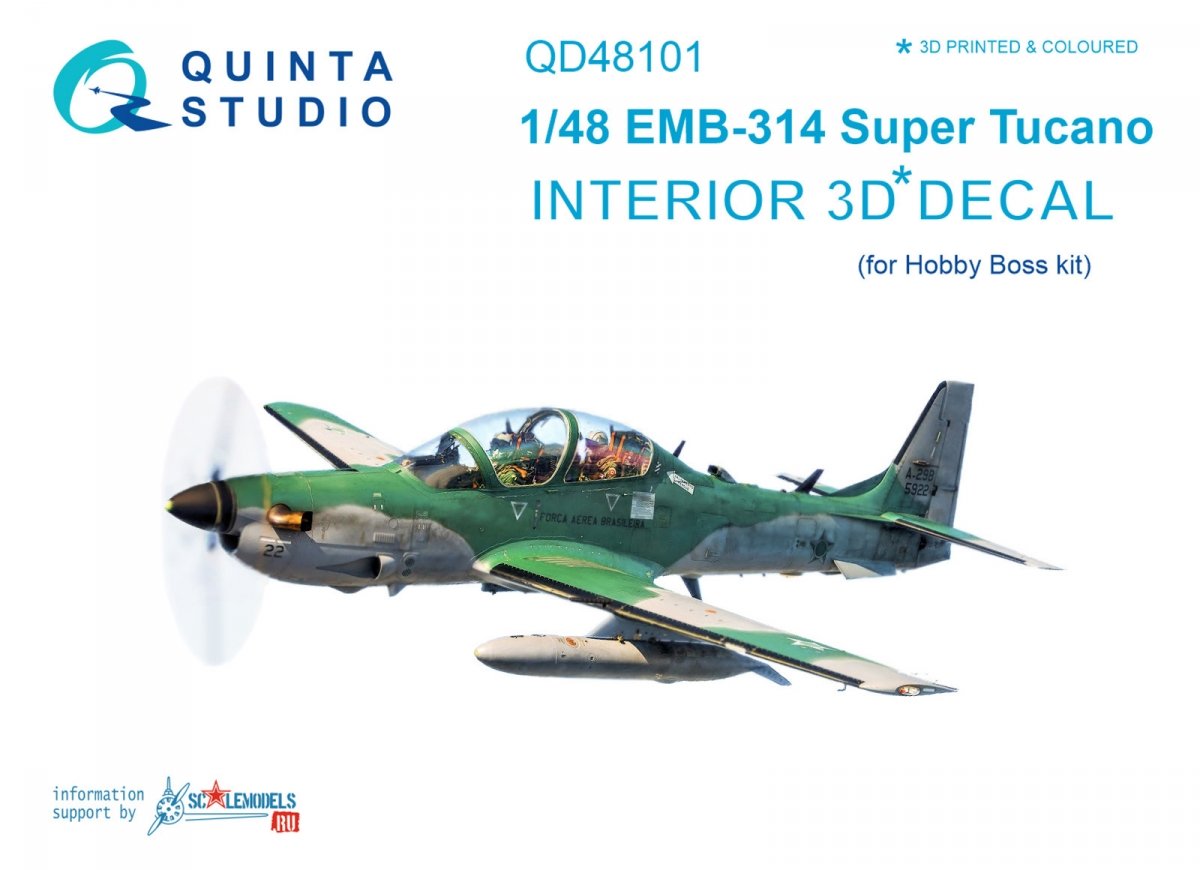 Quinta Studio QD48101 EMB-314 Super Tucano 3D-Printed &amp;amp; coloured Interior on decal paper (for HobbyBoss kit) 1/48