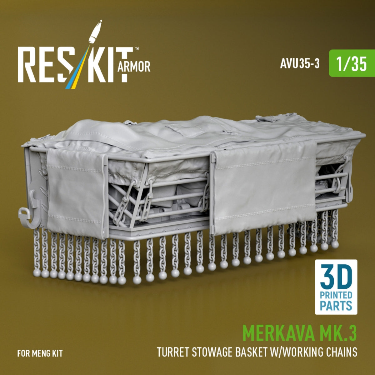 RESKIT AVU35-0003 Merkava Mk.3 turret stowage basket w/working chains for Meng kit (3D Printed) 1/35