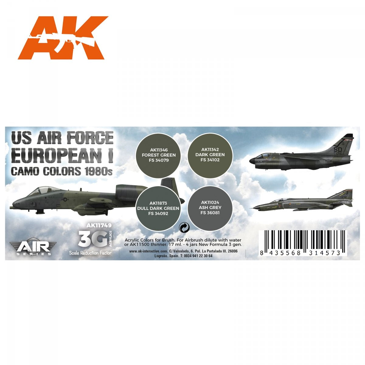 AK Interactive AK11749 US AIR FORCE EUROPEAN I CAMO COLORS 1980S 4x17 ml – imagen 2
