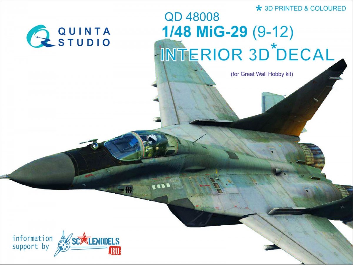 Quinta Studio QD48008 MiG-29 (9-12) 3D-Printed &amp; colored Interior on decal paper (for GWH kits) 1/48